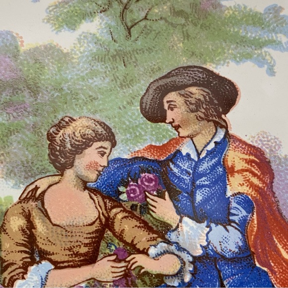 Vintage VILLEROY & BOCH Fragonard Victorian Courting Scene Couple Tile Trivet - Picture 9 of 12